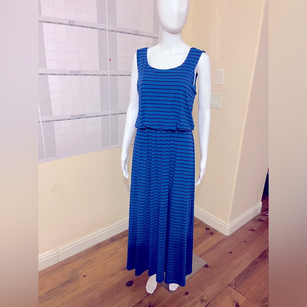 Apt. 9 Easy Breezy blue and black striped sleeveless dress long Size Medium
